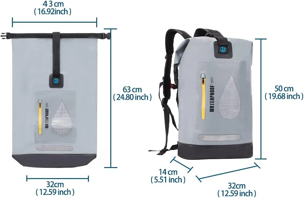 Blueshyhall 20L Waterproof Dry Backpack, Outdoor Travel Roll Top Closure Water Repellent Duffle Storage Sack for Kayaking Rafting Boating Fishing Camping and Beach - Grey