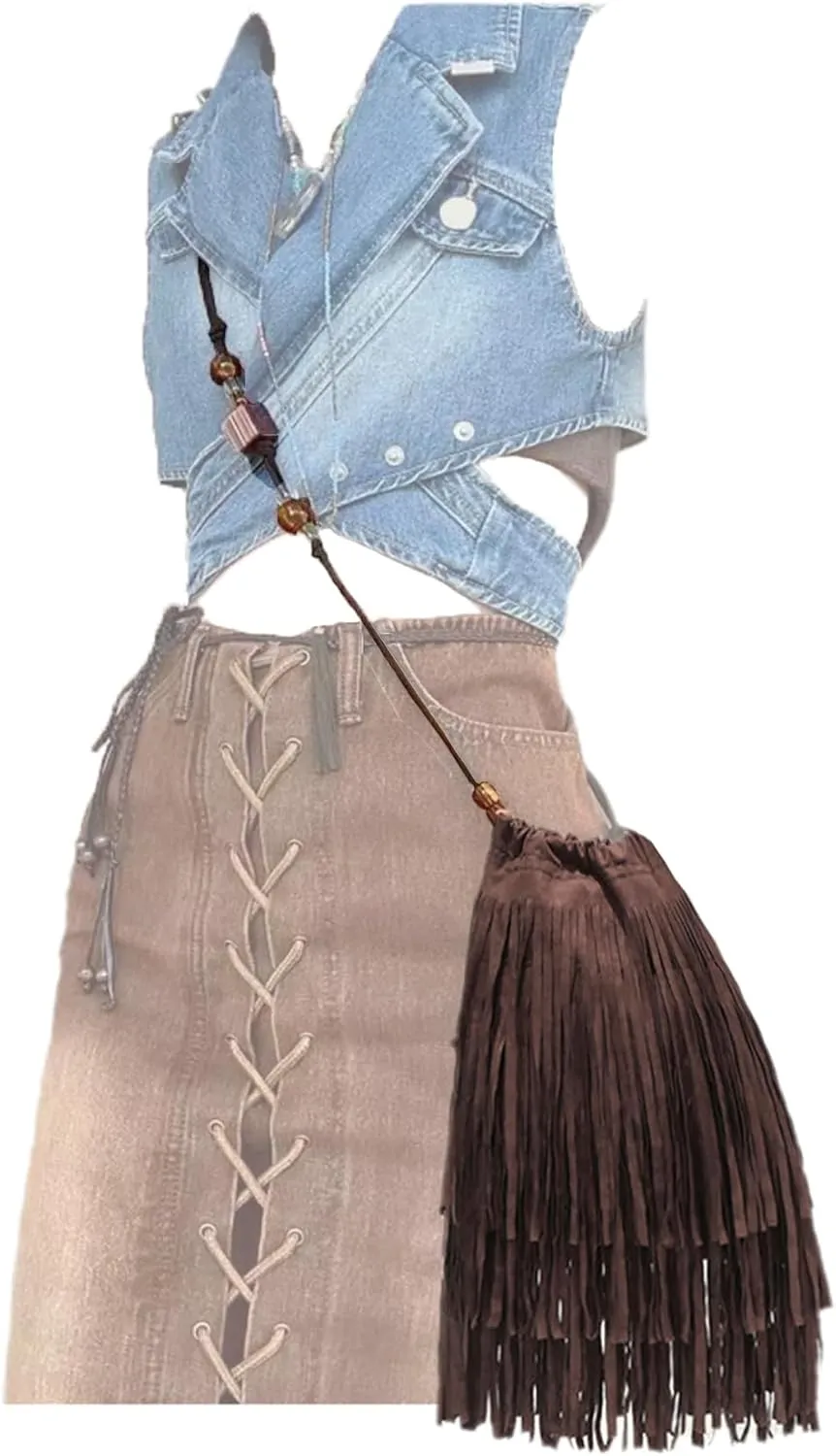 Boho Fringe Purse for Women Western Crossbody Bags Hippie Fringe Messenger Bag Small Shoulder Purse Vintage Fringe Hobo Bags, Coffee