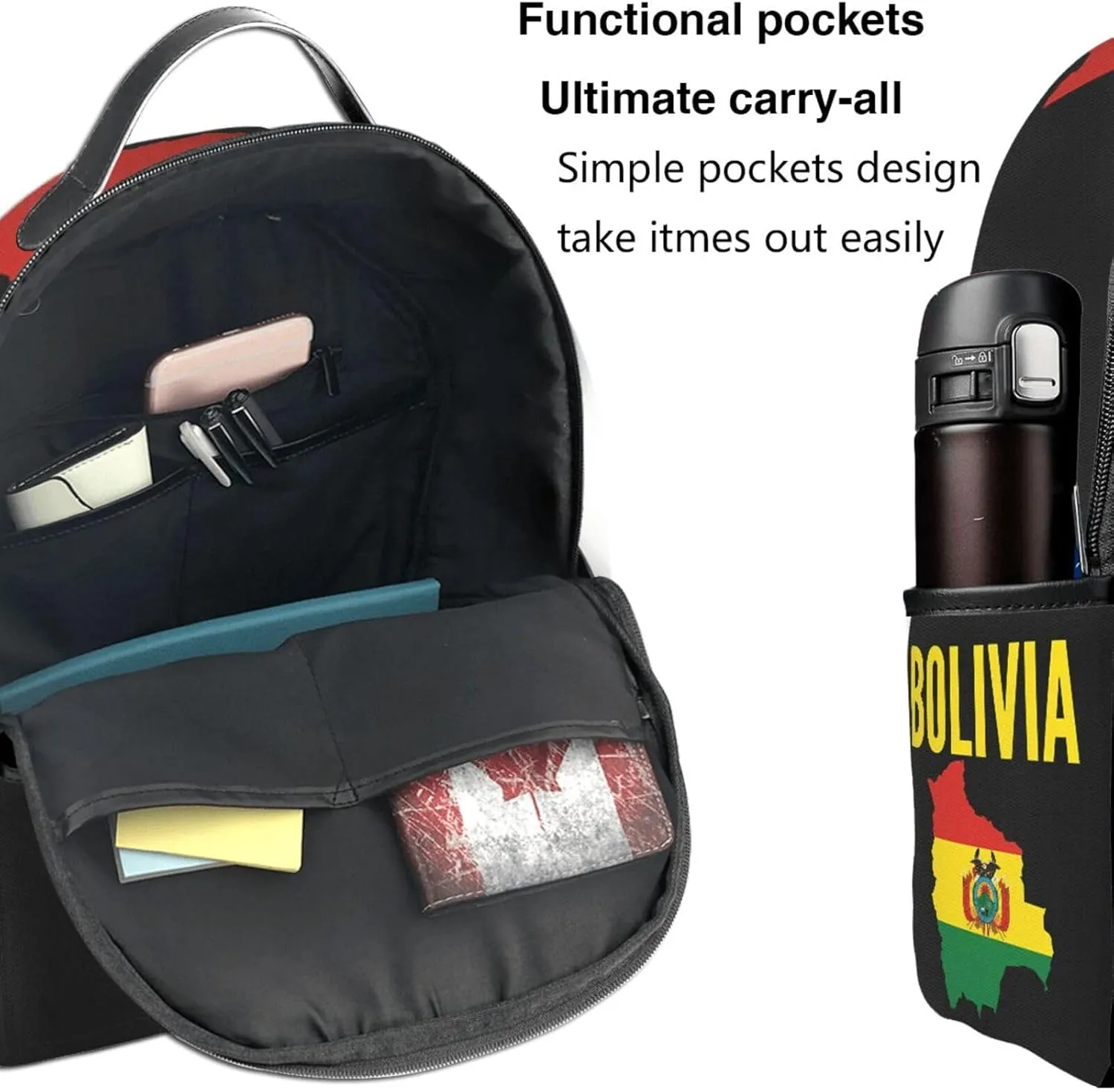 Bolivian Boliva Pride Map Flag Casual Backpacks Laptop Backpack Carry-on Daypack Sports Travel Rucksack Lightweight Working Bag for Outdoor Hiking Cycling Walking