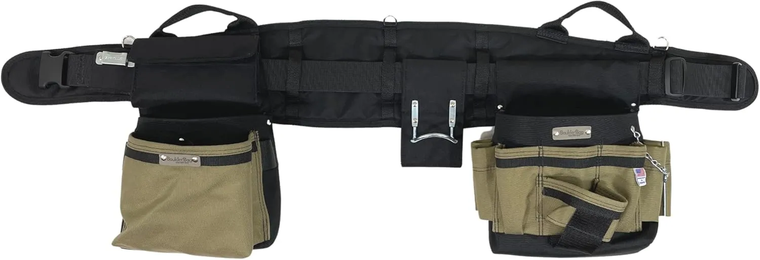 BOULDER BAG Ultimate Electrician's MAX Combo with Comfort Back Support Tool Belt, Quick Release Buckle, Heavy Duty Tool Belt, Tan, (3X-Large 49-56 Inch Waist), Tool Belt Made in USA