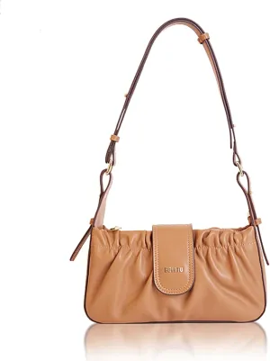 BOYATU Leather Shoulder Bag for Women: Genuine Leather Handbags Ruched Hobo Purse - Designer Crossbody Bag for Travel