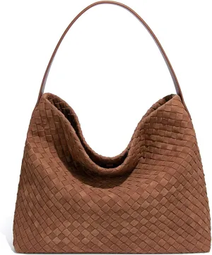 Braided Leather Tote Bag for Women - Stylish Suede Hobo Shoulder Bag with Woven Detailing