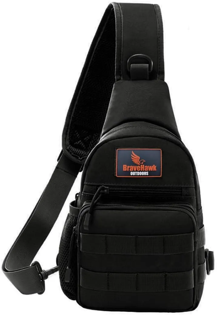 BraveHawk OUTDOORS Sling Chest Bag, 900D Nylon Tactical MOLLE Compact Crossbody Hiking Cycling Pack