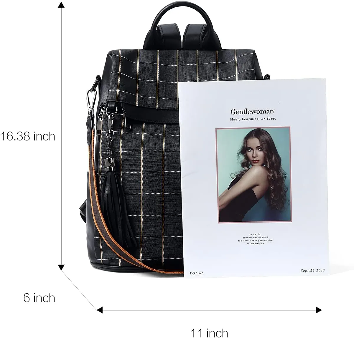 BROMEN Backpack Purse for Women Leather Anti Theft Travel Fashion Shoulder Bag Balck Plaid
