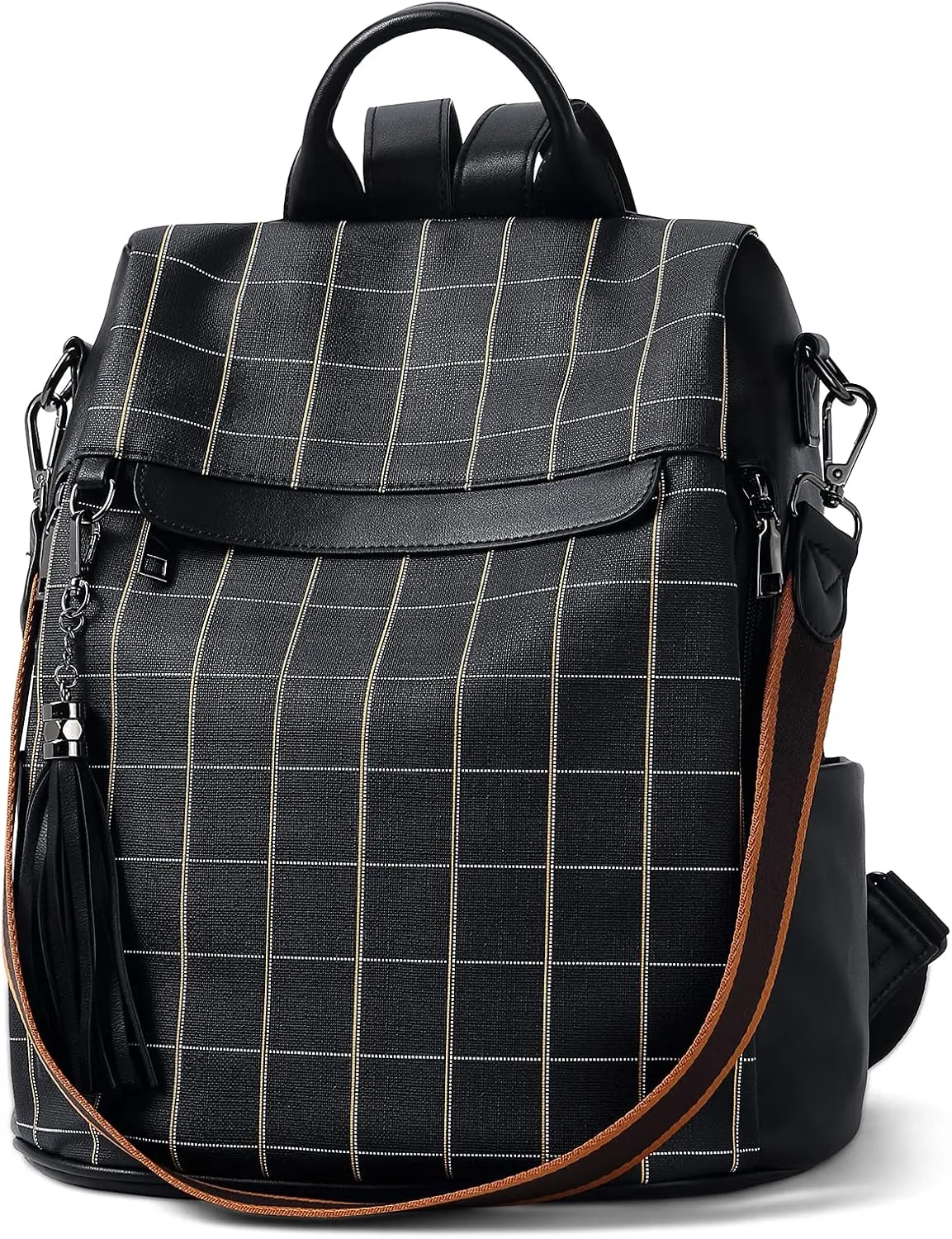 BROMEN Backpack Purse for Women Leather Anti Theft Travel Fashion Shoulder Bag Balck Plaid