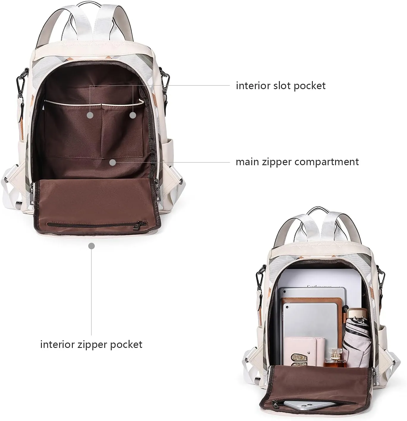 BROMEN Backpack Purse for Women Leather Anti Theft Travel Fashion Shoulder Bag Beige Geometry