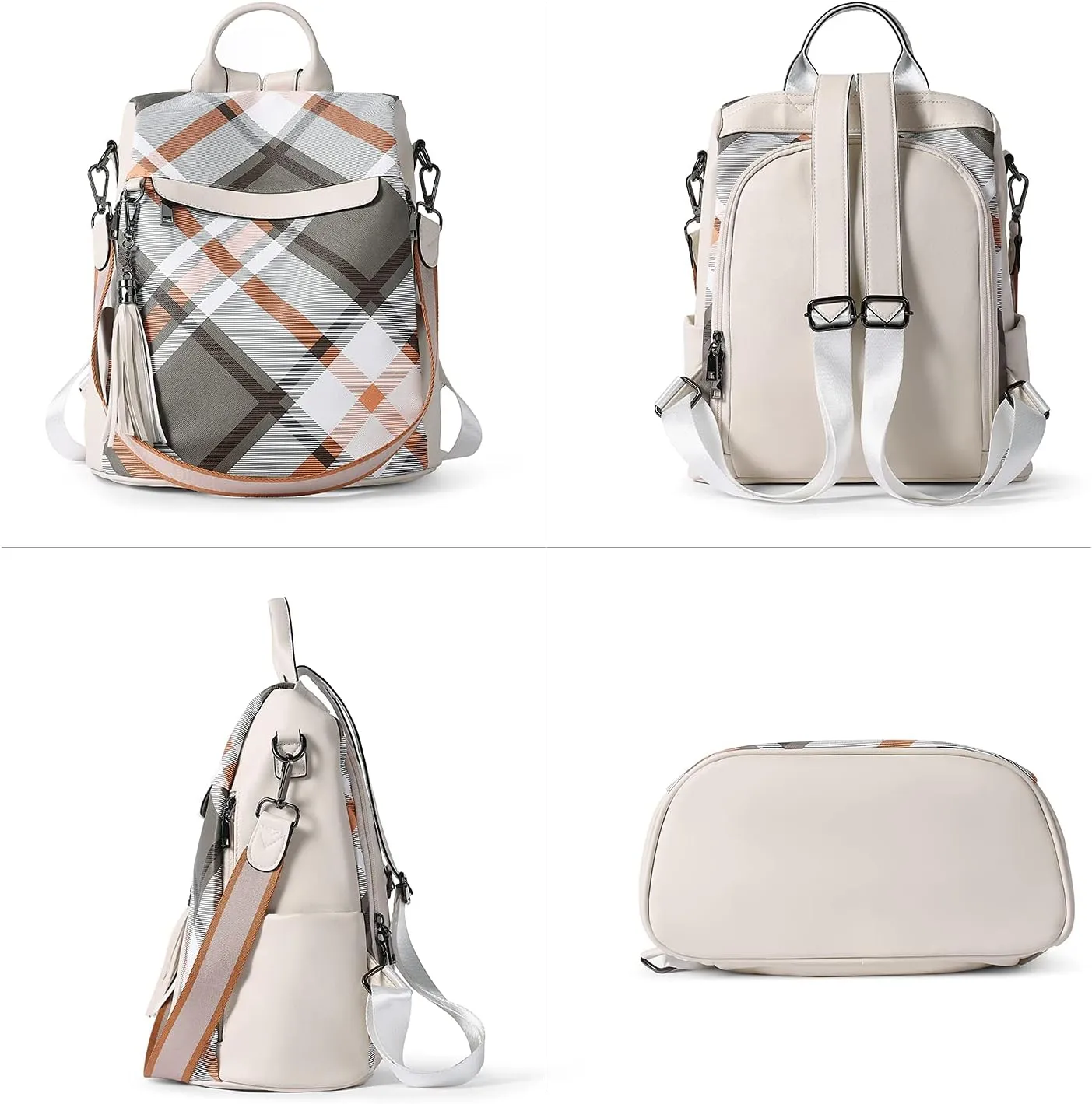 BROMEN Backpack Purse for Women Leather Anti Theft Travel Fashion Shoulder Bag Beige Geometry