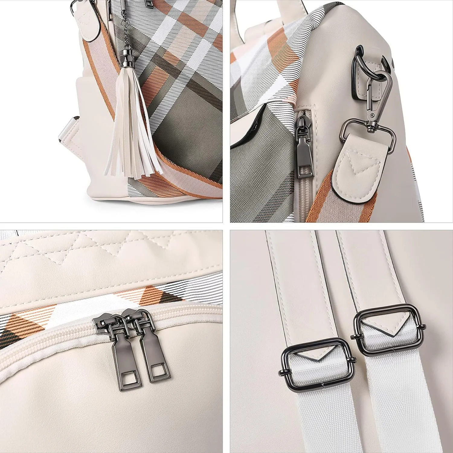 BROMEN Backpack Purse for Women Leather Anti Theft Travel Fashion Shoulder Bag Beige Geometry