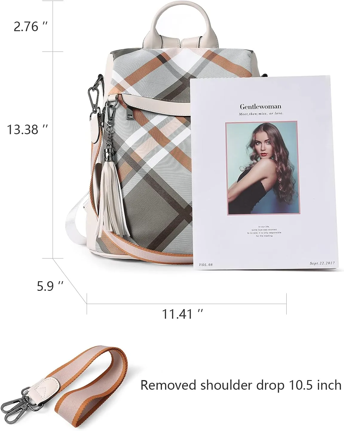 BROMEN Backpack Purse for Women Leather Anti Theft Travel Fashion Shoulder Bag Beige Geometry