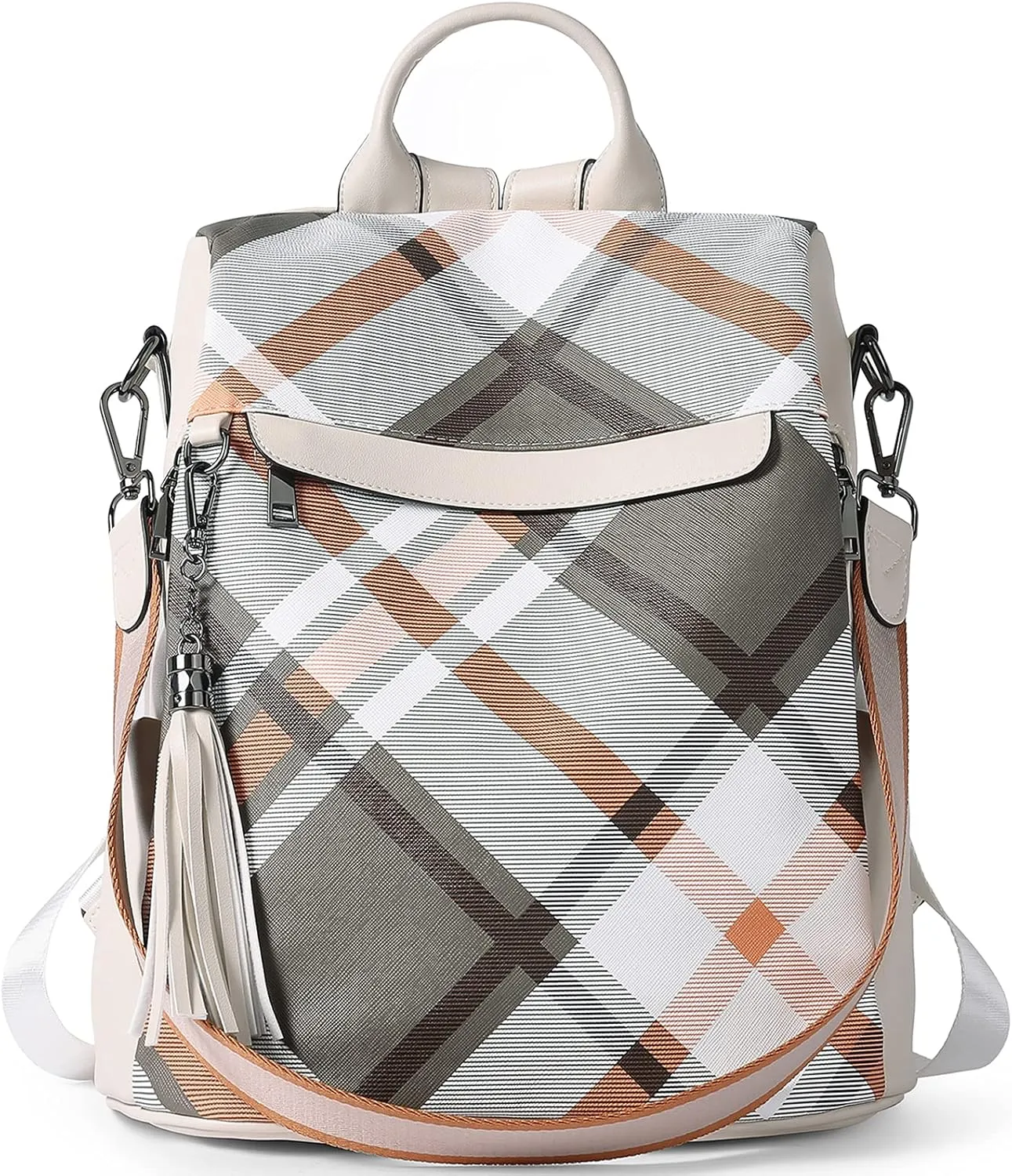 BROMEN Backpack Purse for Women Leather Anti Theft Travel Fashion Shoulder Bag Beige Geometry