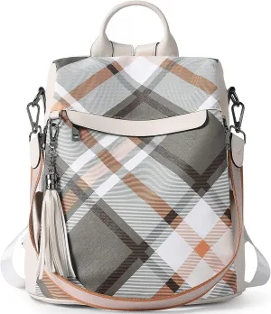BROMEN Backpack Purse for Women Leather Anti Theft Travel Fashion Shoulder Bag Beige Geometry