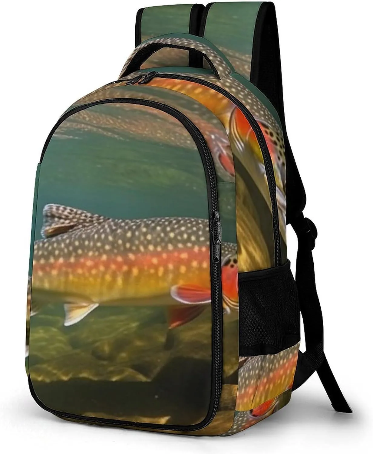 Brook Trout Fly Fishing Travel Backpack Adjustable Computer Bag Casual Travel Daypack Satchel Backpack Unisex