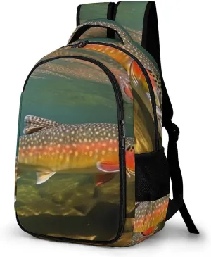 Brook Trout Fly Fishing Travel Backpack Adjustable Computer Bag Casual Travel Daypack Satchel Backpack Unisex