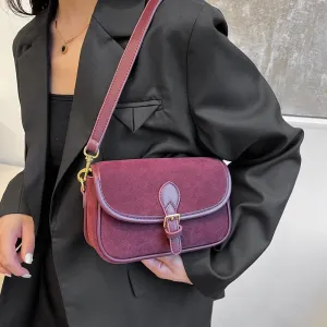 Brown Suede Crossbody Bag - Trendy Satchel Purse for Women - Burgundy Wine Color - Fall