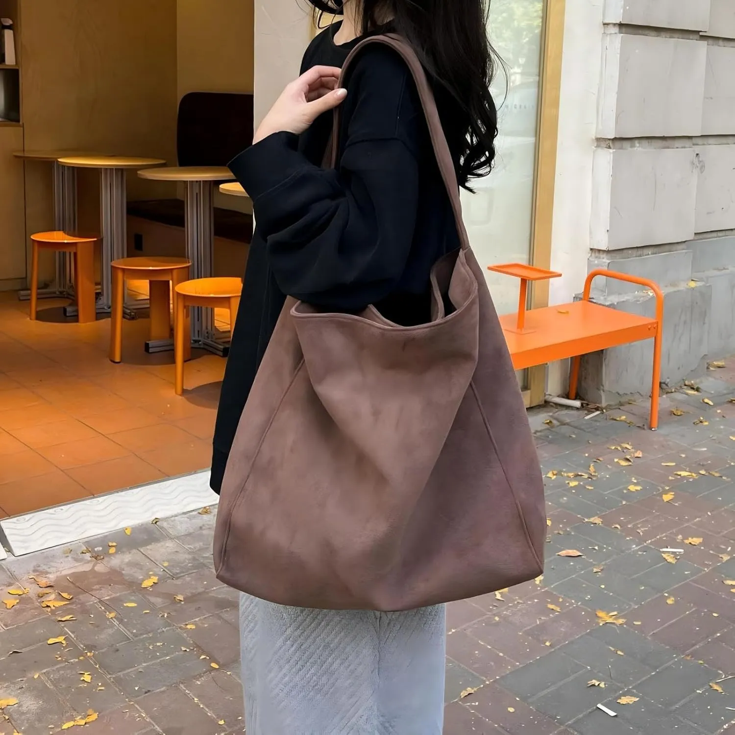 Brown Suede Tote Bag for Women - Retro Shoulder Bag for Office, Everyday, Shopping, Travelling