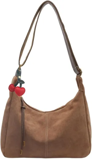 Brown Suede Tote Bag for Women - Retro Shoulder Bag for Office, Everyday, Shopping, Travelling