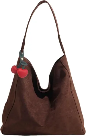 Brown Suede Tote Bag for Women - Retro Shoulder Bag for Office, Everyday, Shopping, Travelling