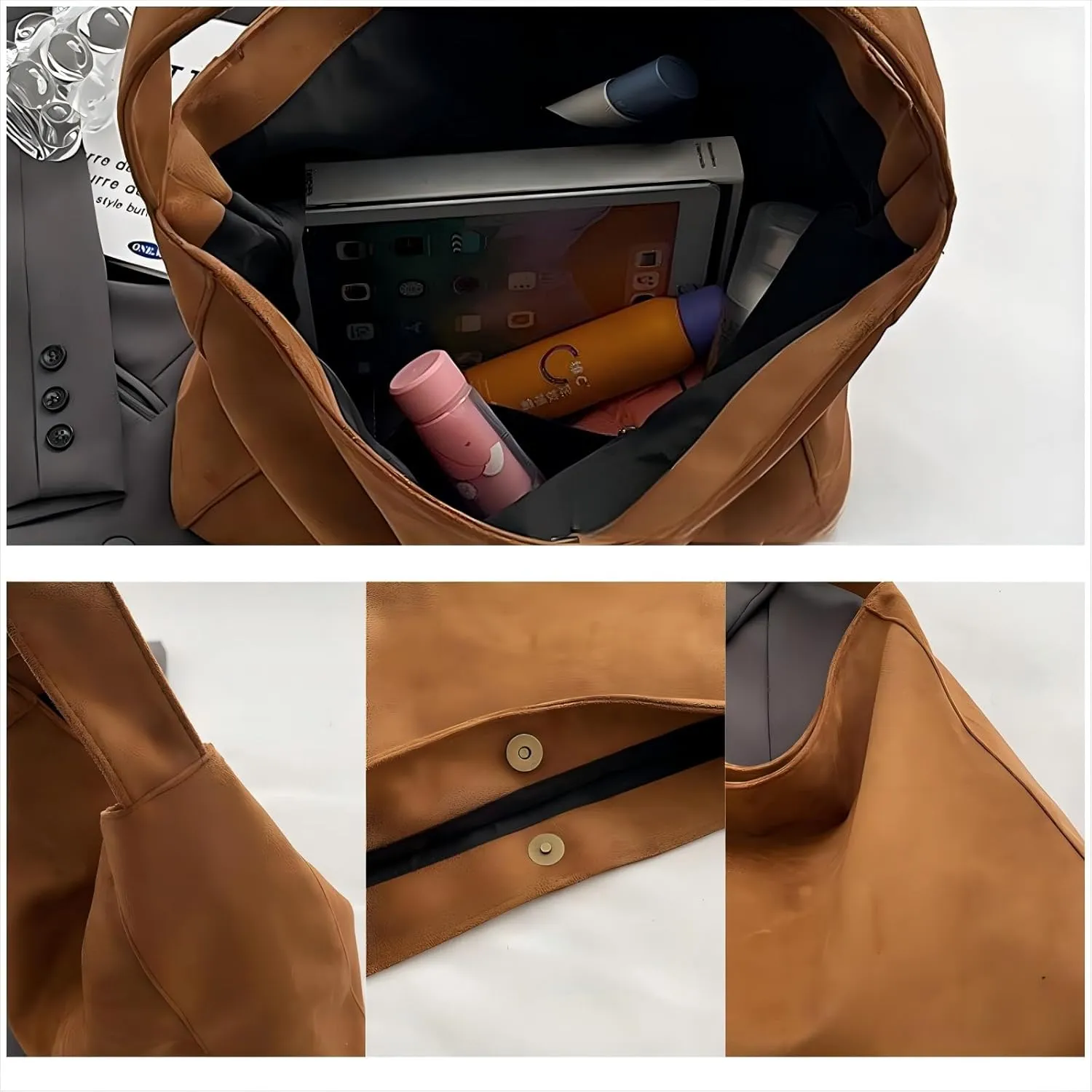 Brown Suede Tote Bag for Women - Retro Shoulder Bag for Office, Everyday, Shopping, Travelling