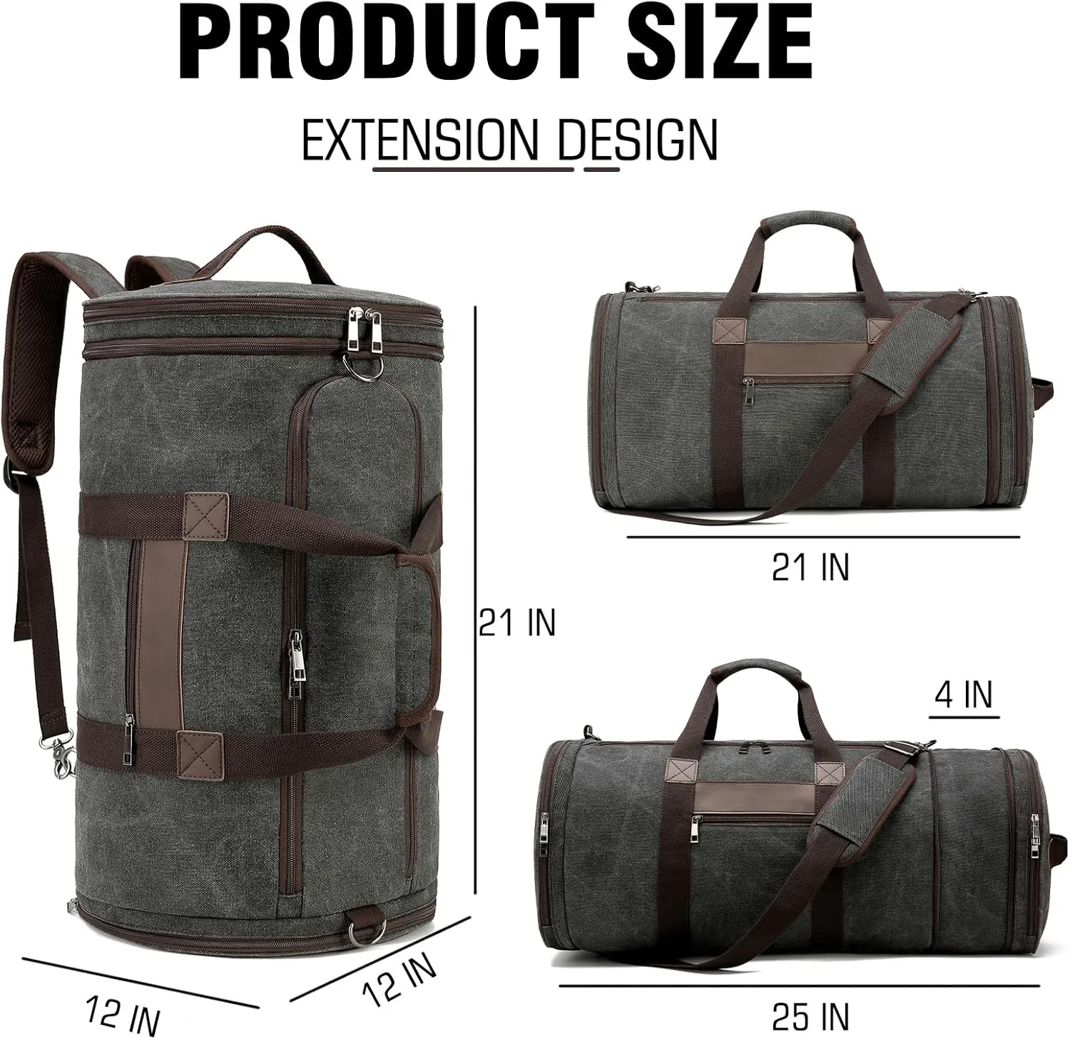 BUG Men Duffle Bag for Travel Canvas Backpack,58L Camping Overnight Bag with Shoes Compartment (Black)