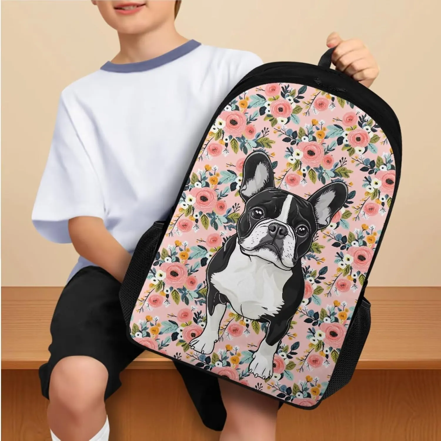 Bulldog Backpacks for School Girls 3rd Grade with Lunch Box Water Bottle Sleeve Pencil Case 4 In 1 Elementary School Bag Set Boys Kids Bookbag Lunch Bag for Travel Camping