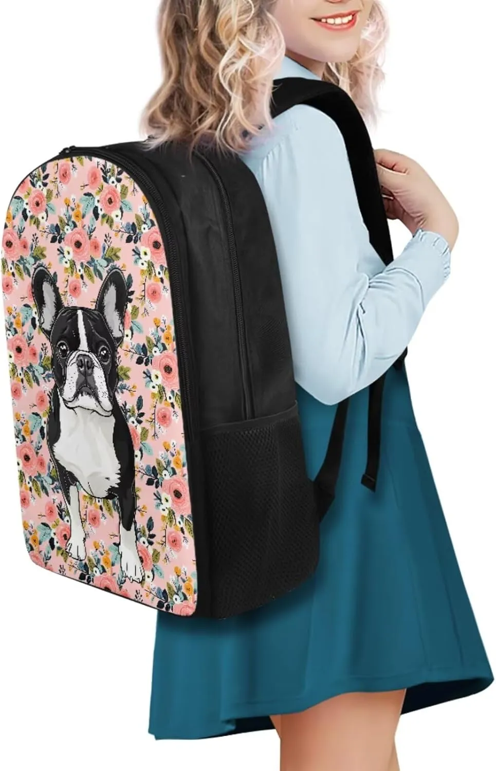 Bulldog Backpacks for School Girls 3rd Grade with Lunch Box Water Bottle Sleeve Pencil Case 4 In 1 Elementary School Bag Set Boys Kids Bookbag Lunch Bag for Travel Camping