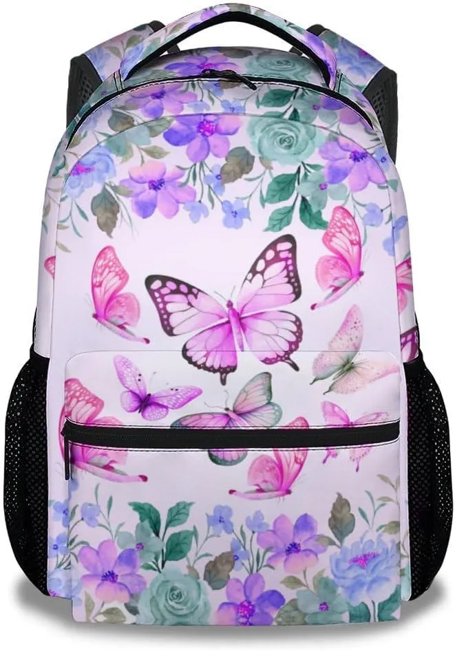 Butterfly Backpack for Girls, Cute School Backpacks for Kids, Pink Girls Bookbag for Preschool Elementary, Aesthetic Daypack for Travel, Back to School Gift for Children Age 6-8