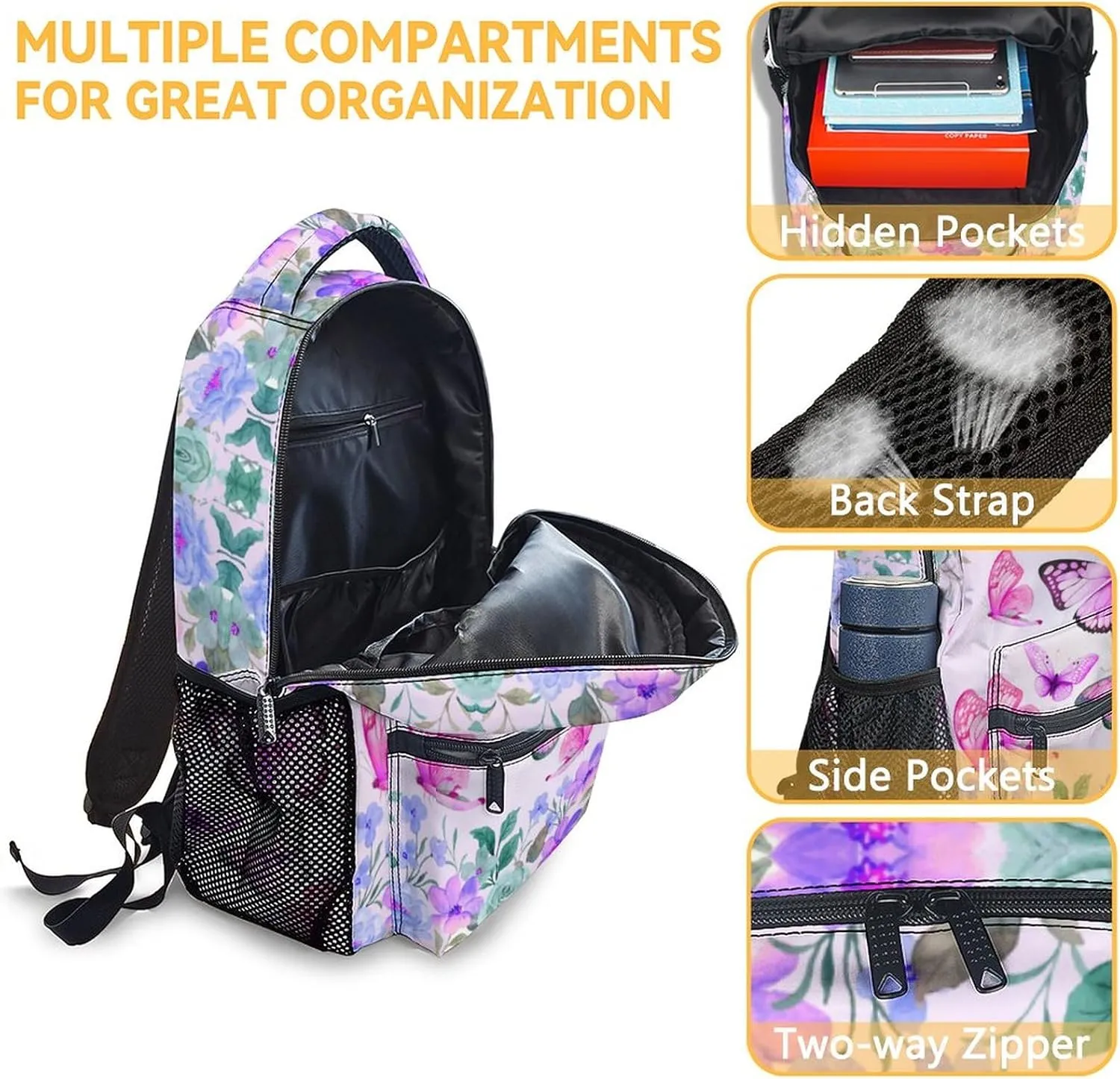 Butterfly Backpack for Girls, Cute School Backpacks for Kids, Pink Girls Bookbag for Preschool Elementary, Aesthetic Daypack for Travel, Back to School Gift for Children Age 6-8
