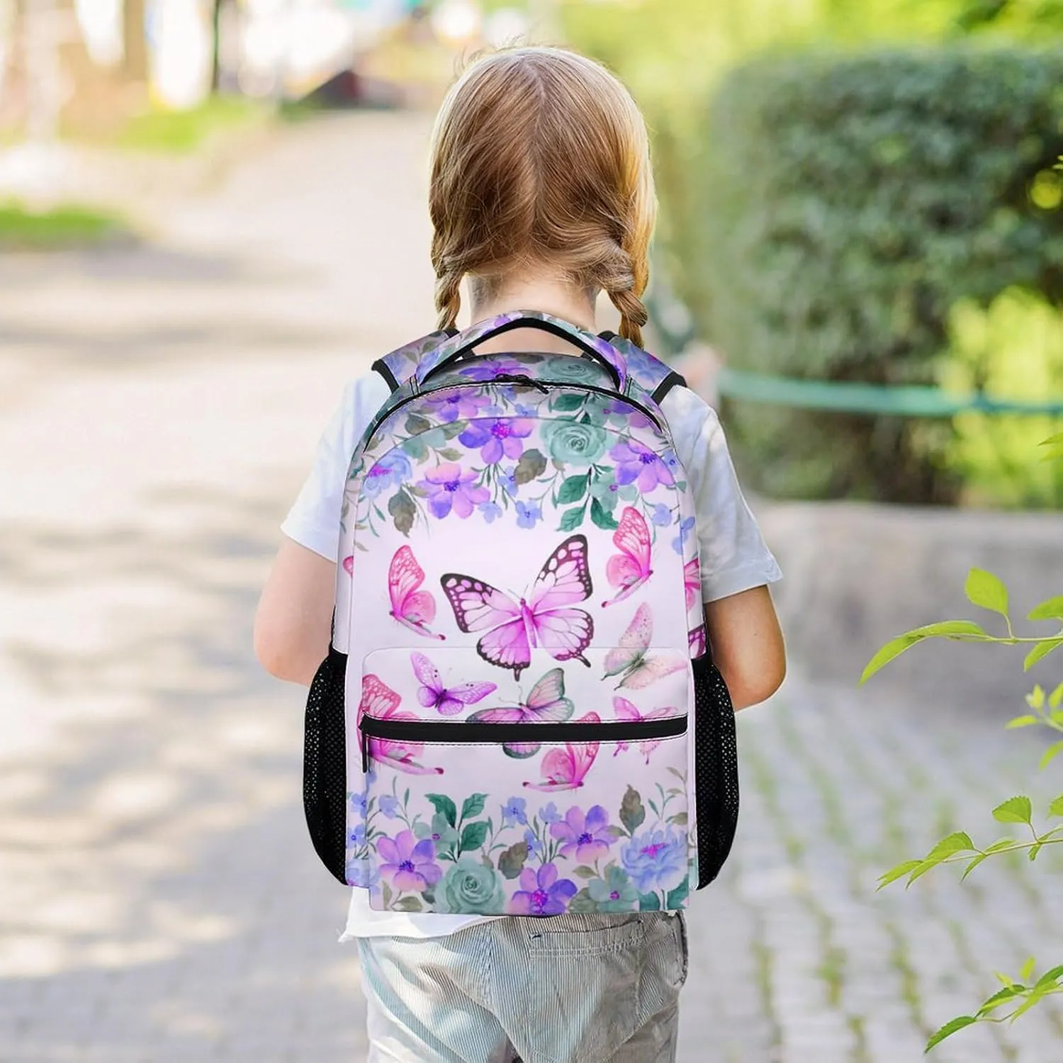 Butterfly Backpack for Girls, Cute School Backpacks for Kids, Pink Girls Bookbag for Preschool Elementary, Aesthetic Daypack for Travel, Back to School Gift for Children Age 6-8