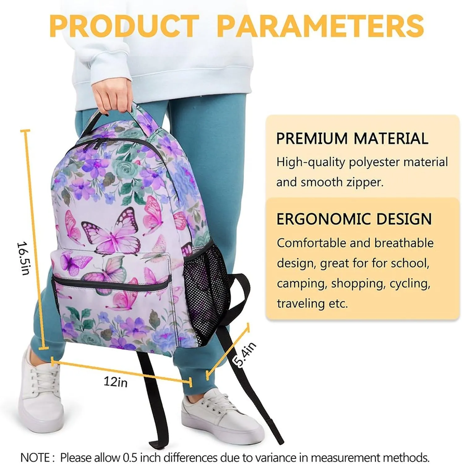 Butterfly Backpack for Girls, Cute School Backpacks for Kids, Pink Girls Bookbag for Preschool Elementary, Aesthetic Daypack for Travel, Back to School Gift for Children Age 6-8