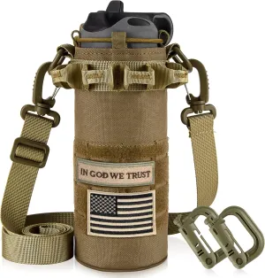 bvya Laser Cut Tactical Molle Water Bottle Holder, Drawstring Top Closure Sports Water Bottle Pouch Carrier with Shoulder Strap for 0.5L-1L Water Bottle