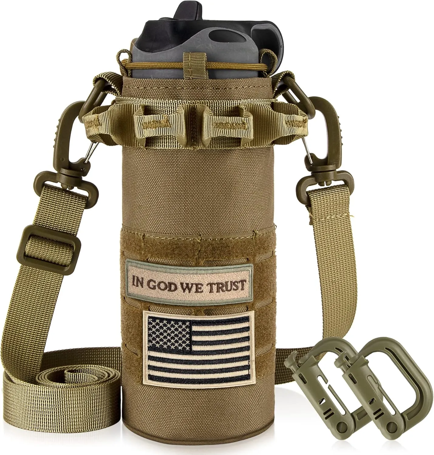 bvya Laser Cut Tactical Molle Water Bottle Holder, Drawstring Top Closure Sports Water Bottle Pouch Carrier with Shoulder Strap for 0.5L-1L Water Bottle