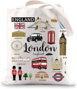 BWKTOP London Canvas Tote Bag - London Souvenirs Gifts - Shoulder & Travel Bag