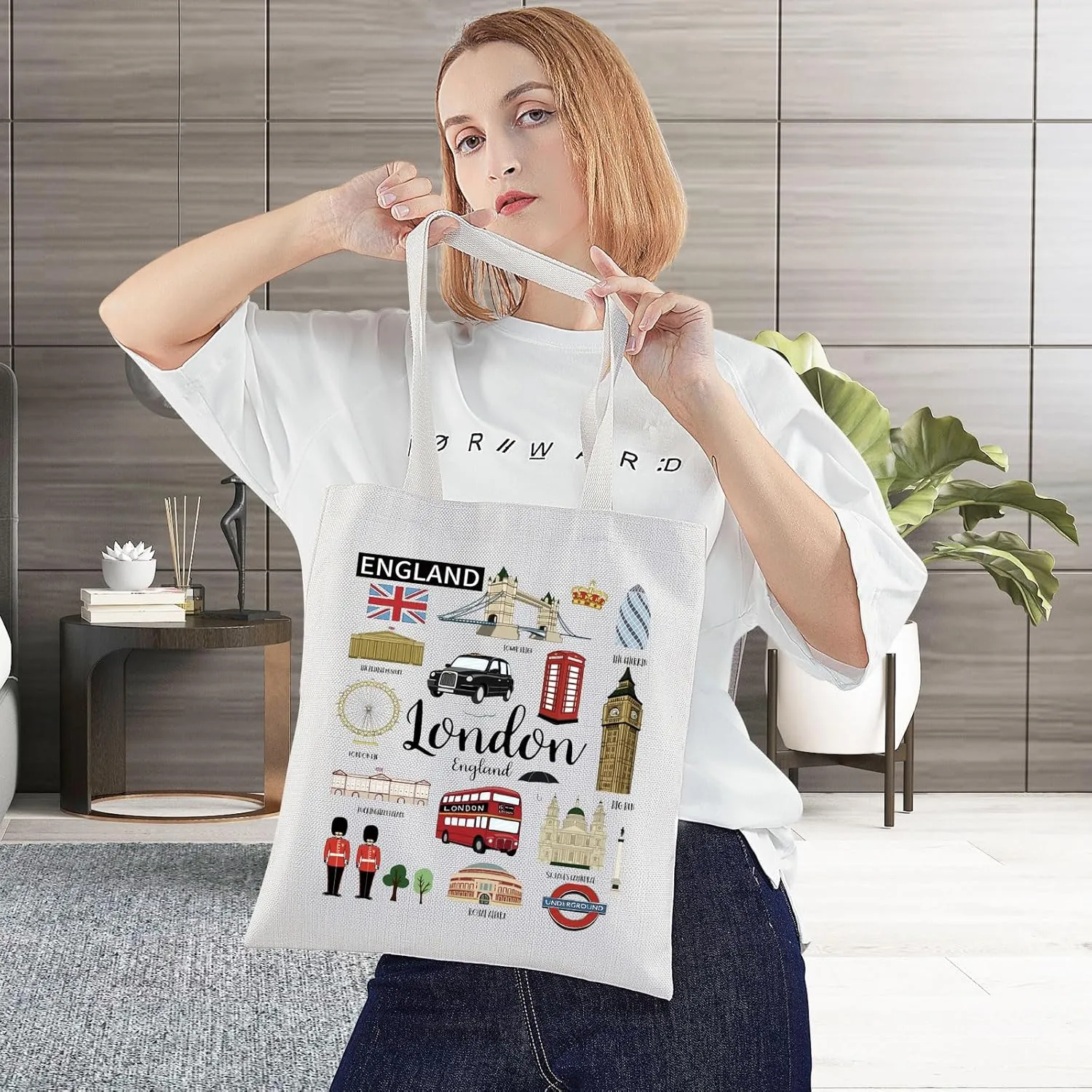 BWKTOP London Canvas Tote Bag - London Souvenirs Gifts - Shoulder & Travel Bag