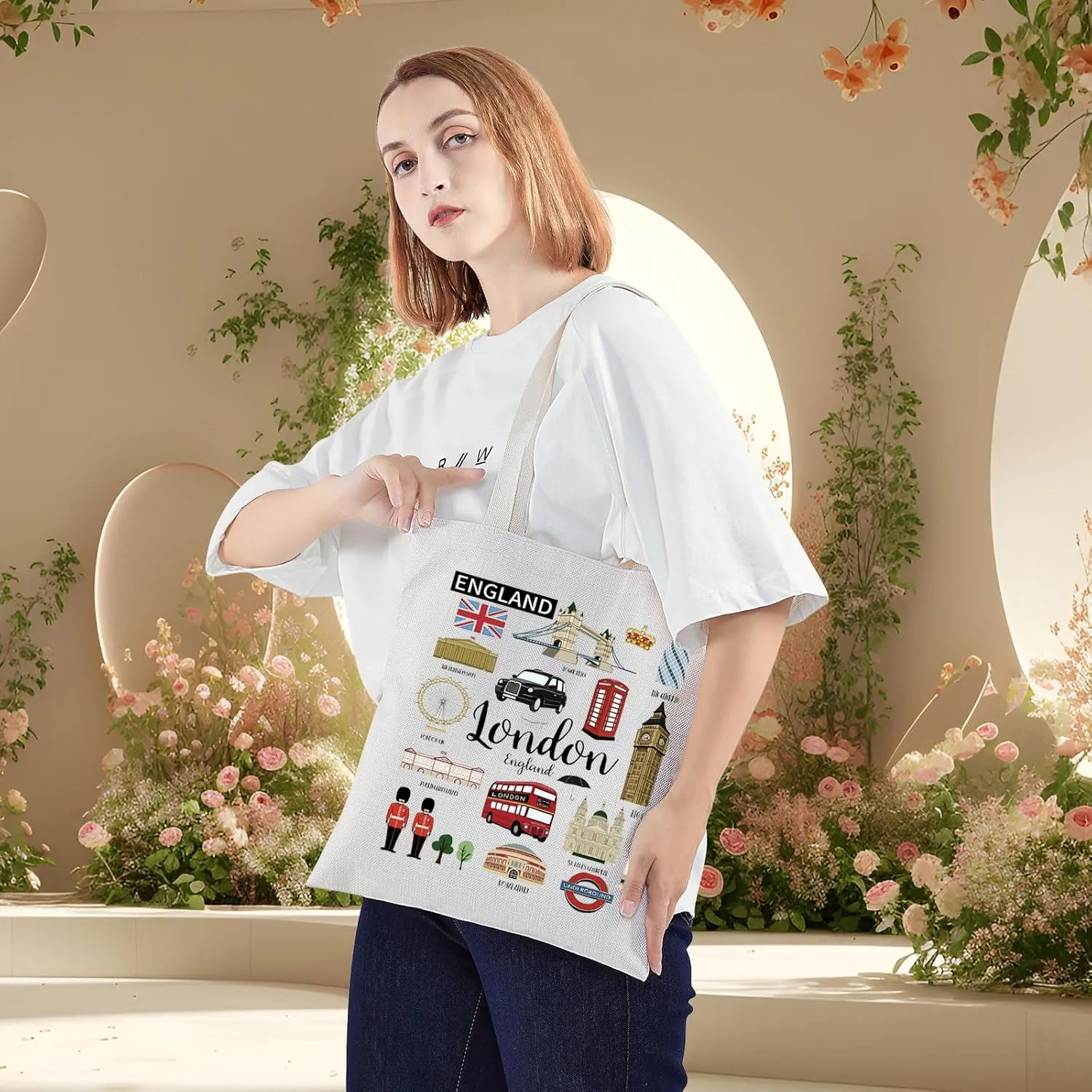 BWKTOP London Canvas Tote Bag - London Souvenirs Gifts - Shoulder & Travel Bag