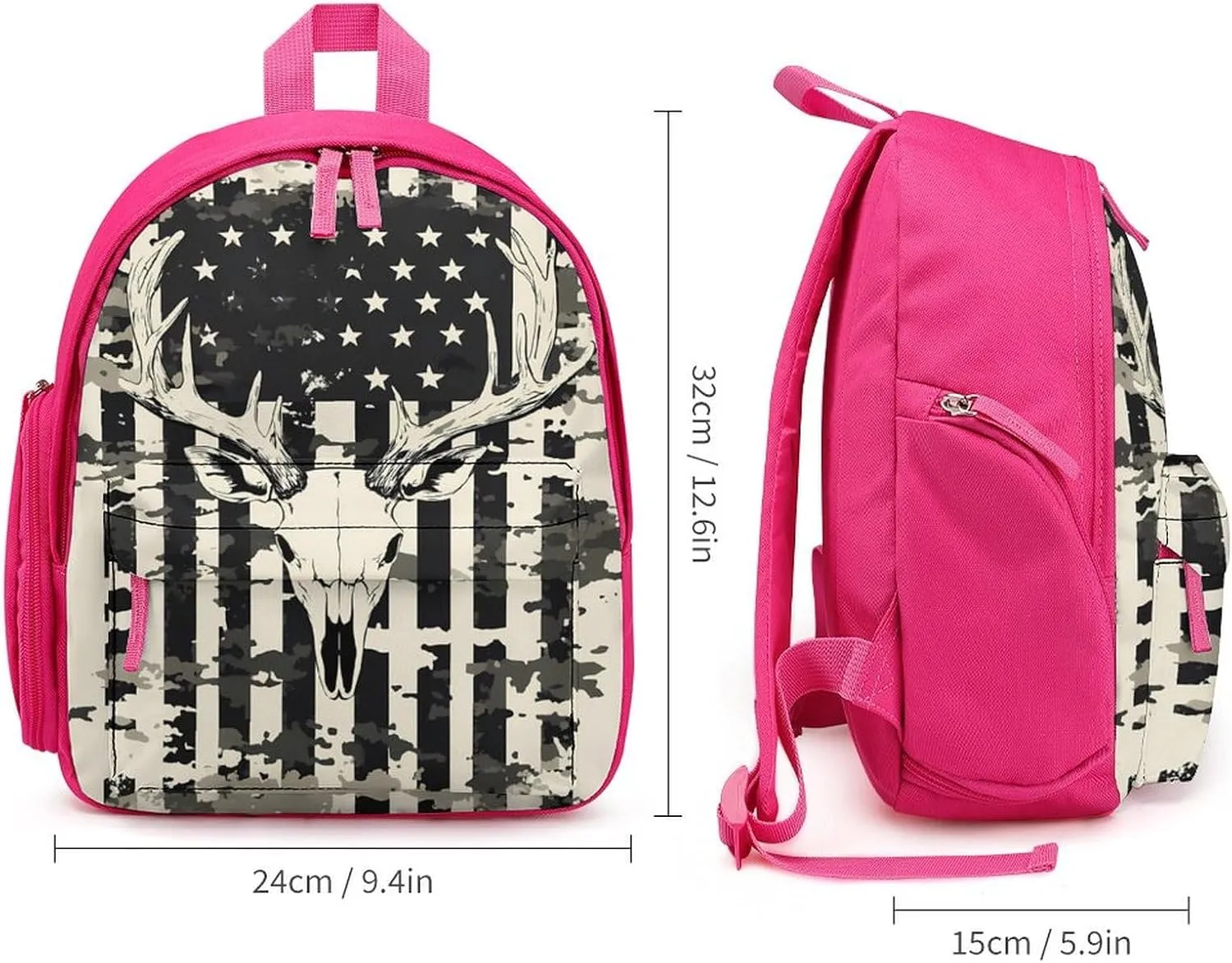 Camouflage U.S. Flag with Deer Skull Cute Backpack Shoulders Bag Casual Daypacks Travel Back Pack for Camping Hiking Pink-style