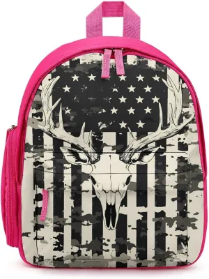 Camouflage U.S. Flag with Deer Skull Cute Backpack Shoulders Bag Casual Daypacks Travel Back Pack for Camping Hiking Pink-style