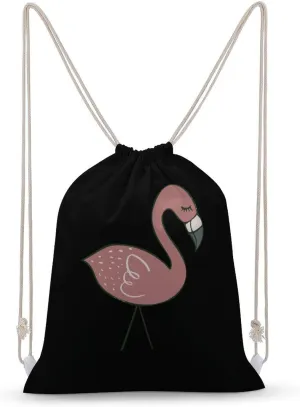 Campsite Flamingos Canvas Drawstring Bags Sports Gym Sackpack Double-Sided Printing String Backpack Beach Travel Bag