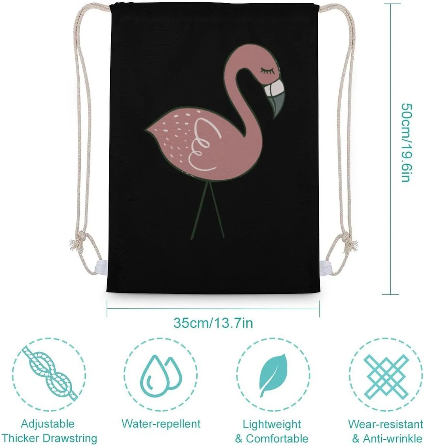 Campsite Flamingos Canvas Drawstring Bags Sports Gym Sackpack Double-Sided Printing String Backpack Beach Travel Bag