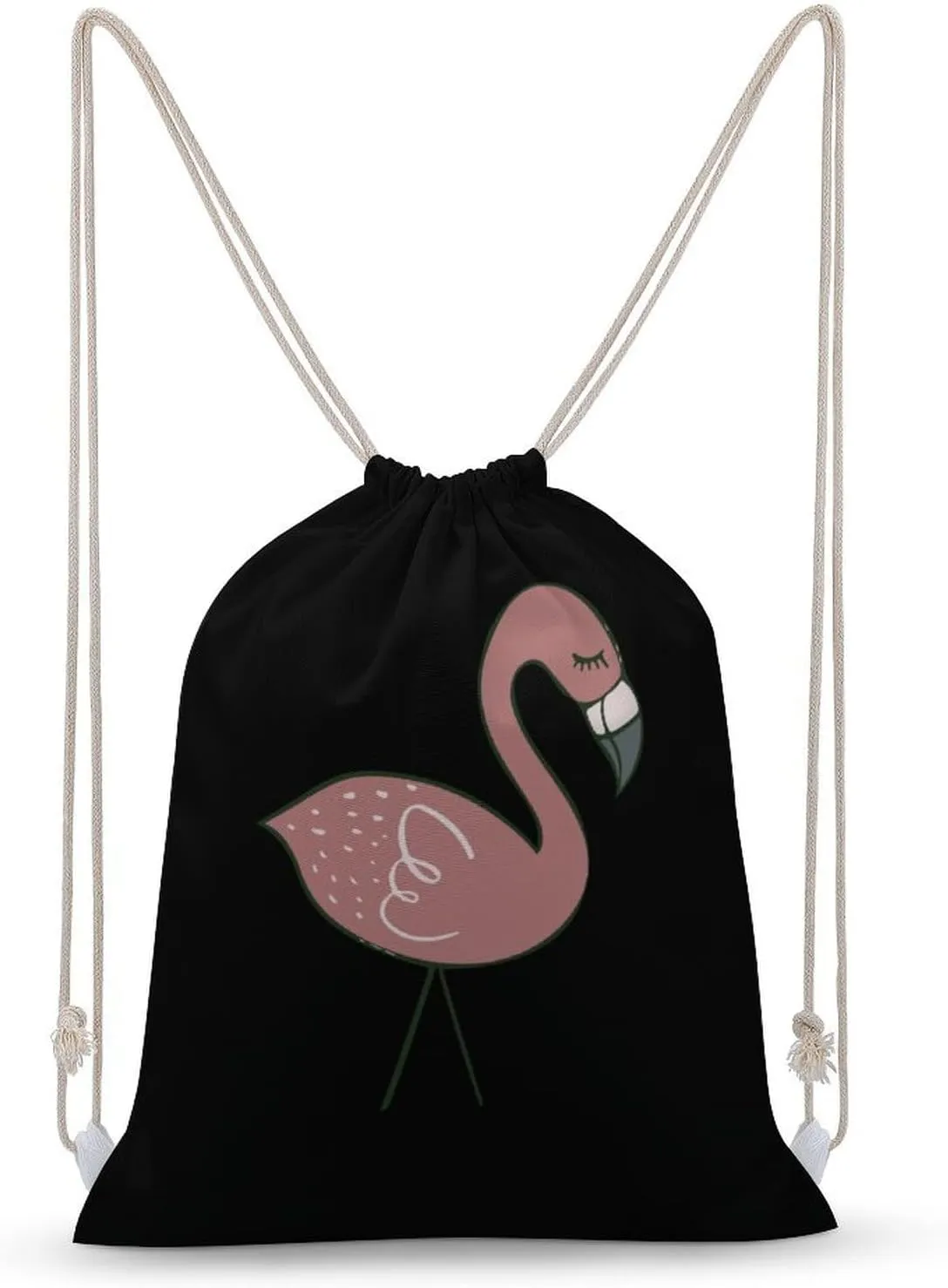 Campsite Flamingos Canvas Drawstring Bags Sports Gym Sackpack Double-Sided Printing String Backpack Beach Travel Bag