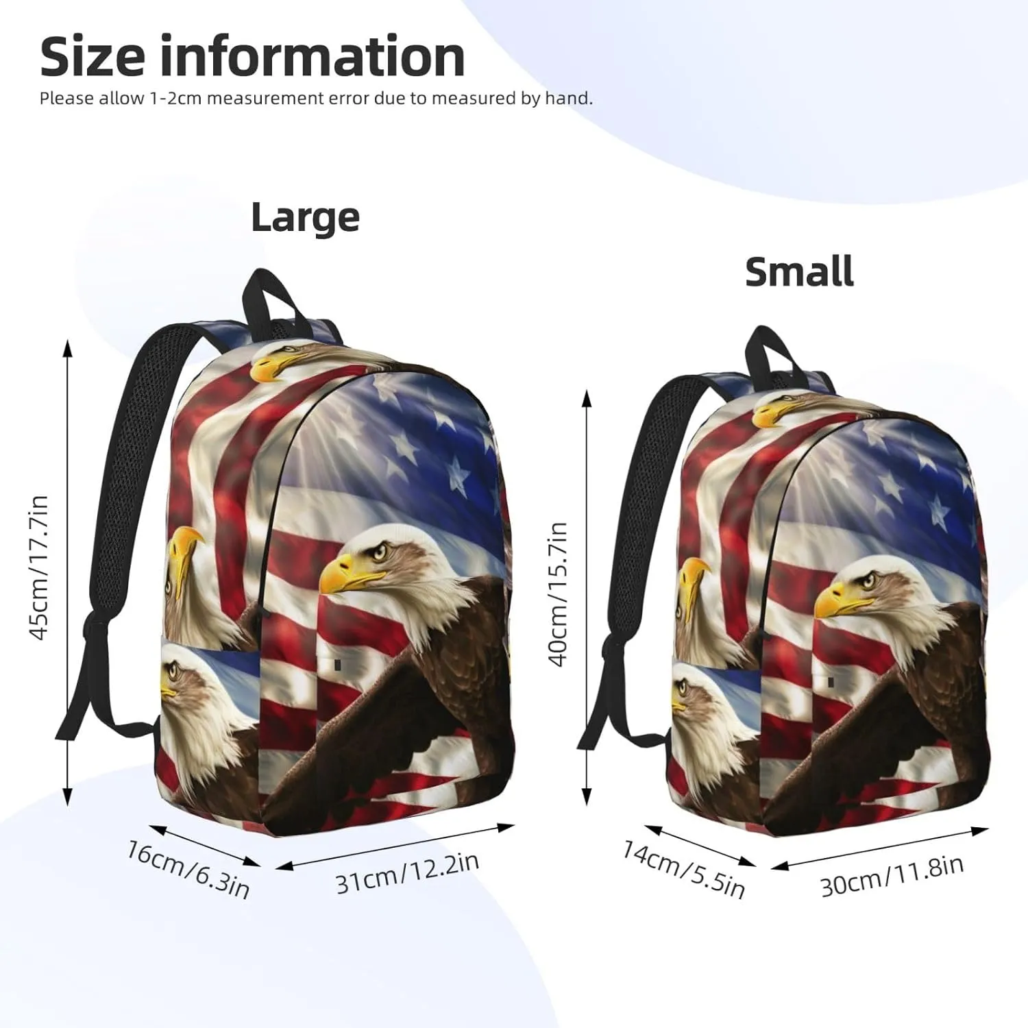 Canvas Backpack for Men Women Laptop Backpack American USA Flag Eagle Art Daypack Travel Rucksack for Work Hiking Medium