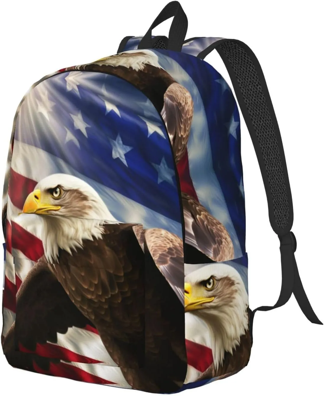 Canvas Backpack for Men Women Laptop Backpack American USA Flag Eagle Art Daypack Travel Rucksack for Work Hiking Medium
