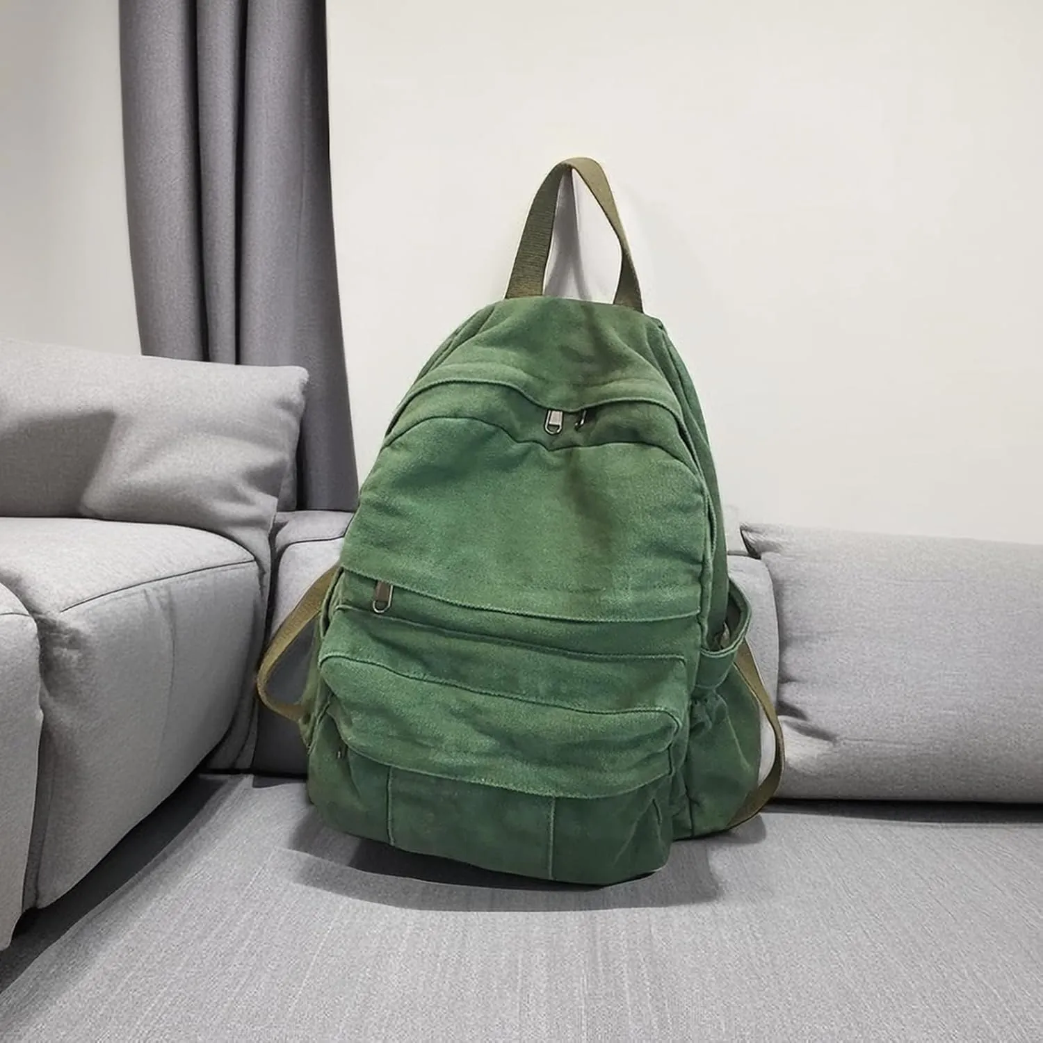 Canvas Backpack for Women Cute Backpack for Women Vintage Laptop Aesthetic Knapsack-Green