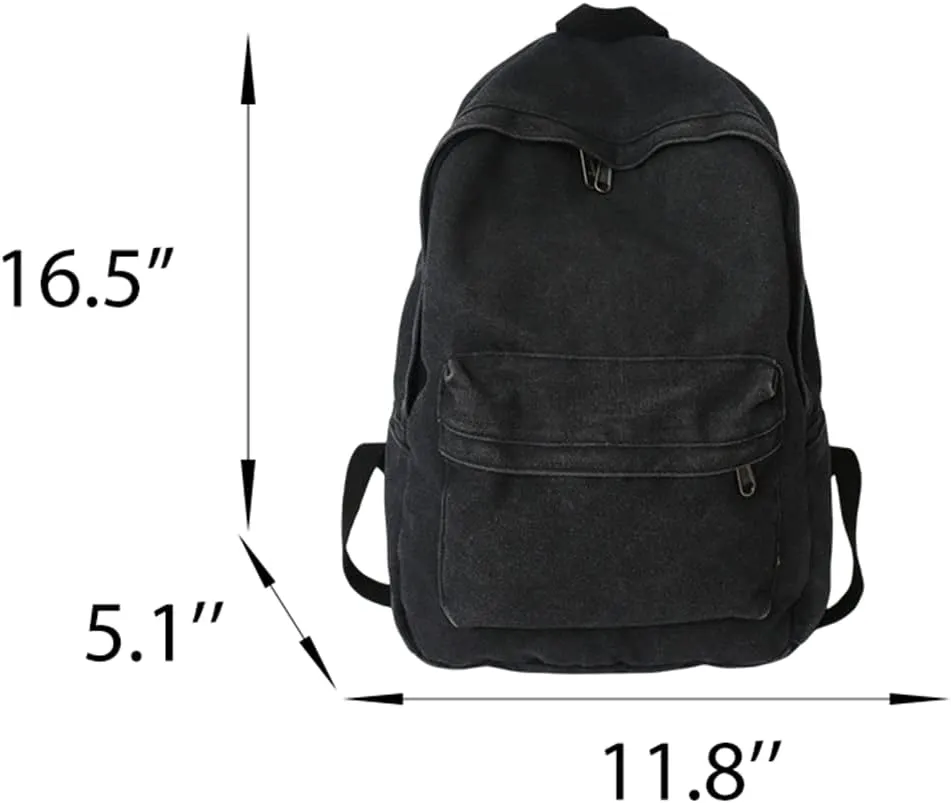 Canvas Backpack for Women Men Vintage Aesthetic Bags Travel Daypack Boho Hippie Grunge Backpack (Black)