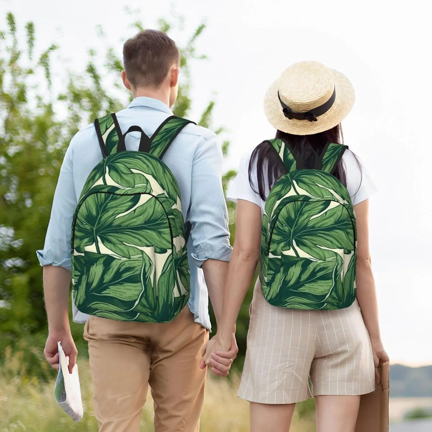 Canvas Backpack Green Foliage Botanical Travel Laptop Backpack Casual Daypack Carry On Rucksack for Men Women Small