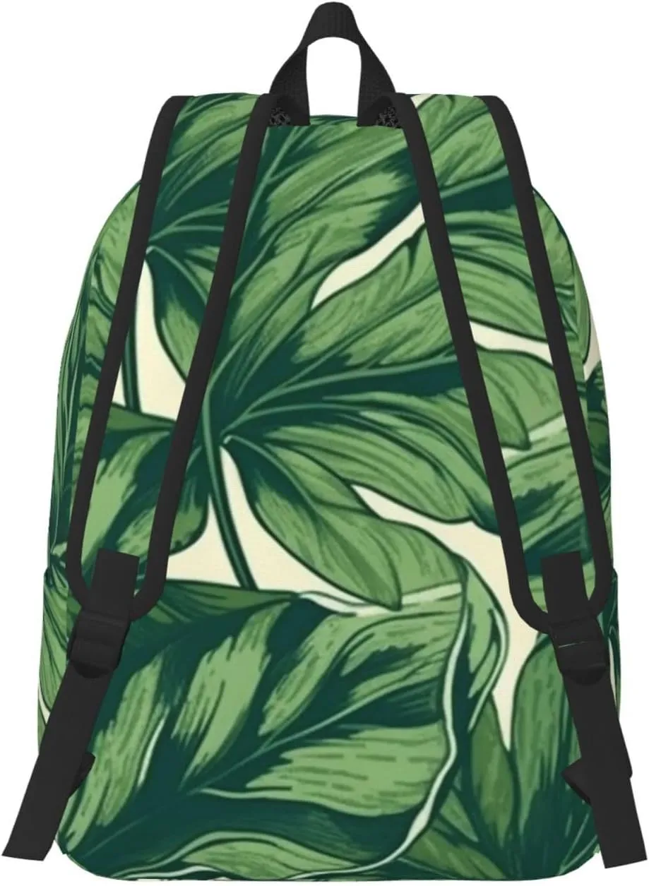 Canvas Backpack Green Foliage Botanical Travel Laptop Backpack Casual Daypack Carry On Rucksack for Men Women Small