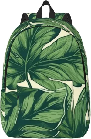 Canvas Backpack Green Foliage Botanical Travel Laptop Backpack Casual Daypack Carry On Rucksack for Men Women Small