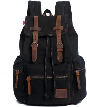 Canvas Backpack Unisex Vintage Casual Rucksack 17 inch Laptop Daypacks Schoolbag College Bookbag Hiking Camping Travel Bag Black