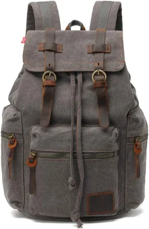 Canvas Backpack Unisex Vintage Casual Rucksack 17 inch Laptop Daypacks Schoolbag College Bookbag Hiking Camping Travel Bag Grey