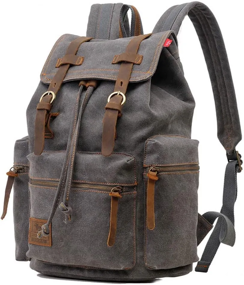 Canvas Backpack Unisex Vintage Casual Rucksack 17 inch Laptop Daypacks Schoolbag College Bookbag Hiking Camping Travel Bag Grey