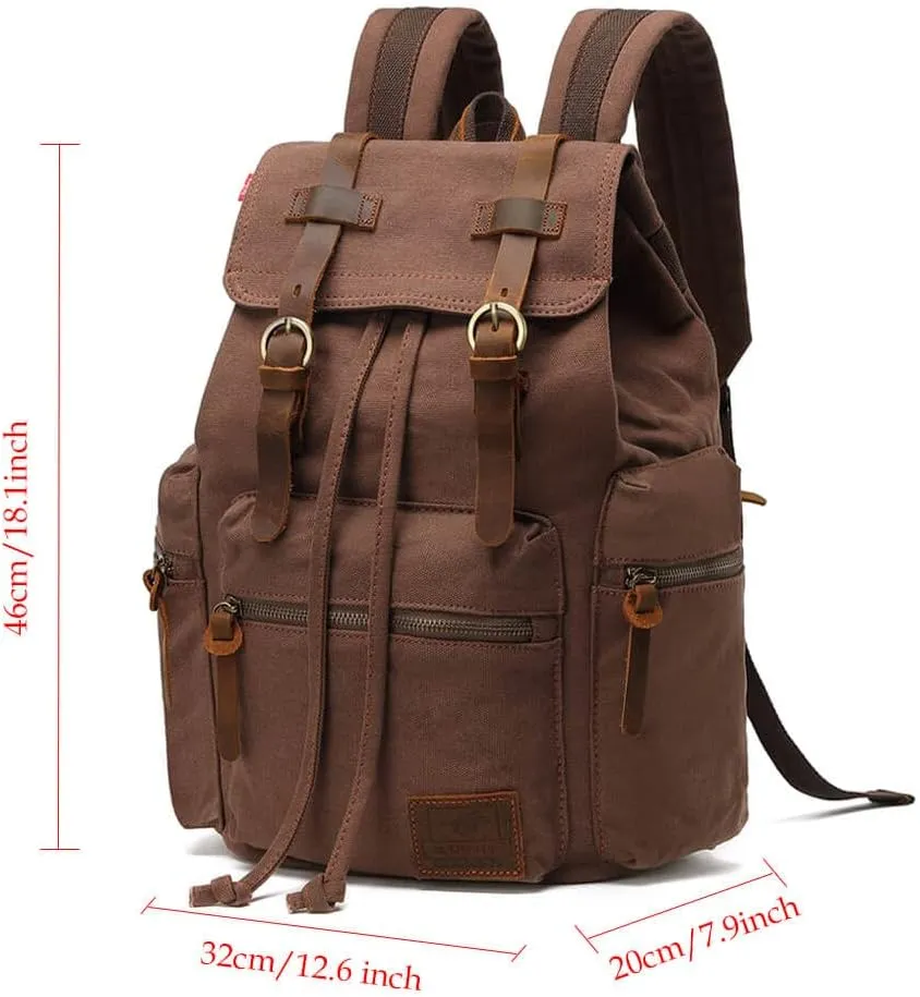 Canvas Backpack Unisex Vintage Casual Rucksack 17 inch Laptop Daypacks Schoolbag College Bookbag Hiking Camping Travel Bag Grey